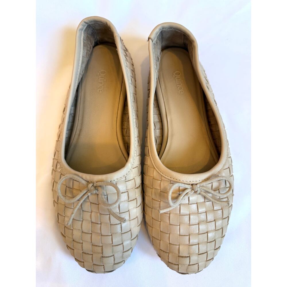 Quince Italian Leather Handwoven Ballet Flat Shoes, Taupe Tan 6 - Picture 2 of 5